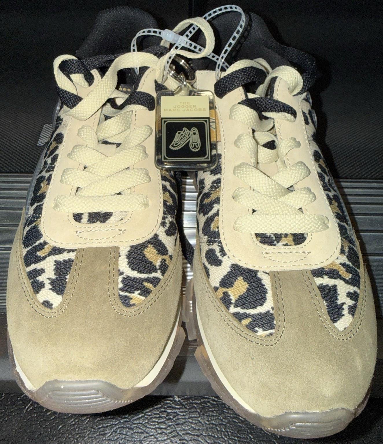 Marc Jacobs The Jogger Women’s Beige/Black Low Top Lace Up Leopard Sneakers