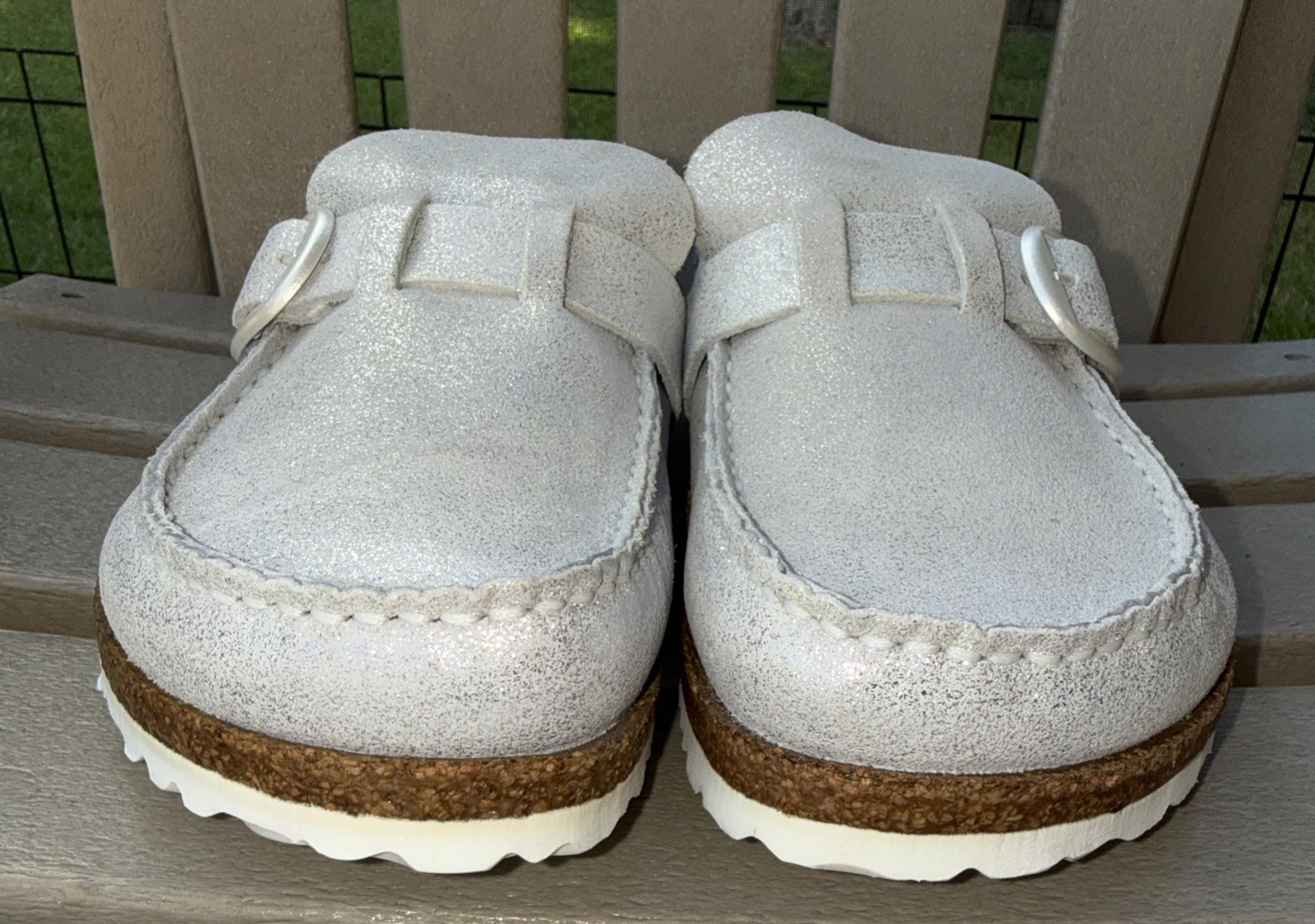 NWOB Birkenstock Buckley Metallic Silver Washed Leather Clogs EU 38 N US 7-8