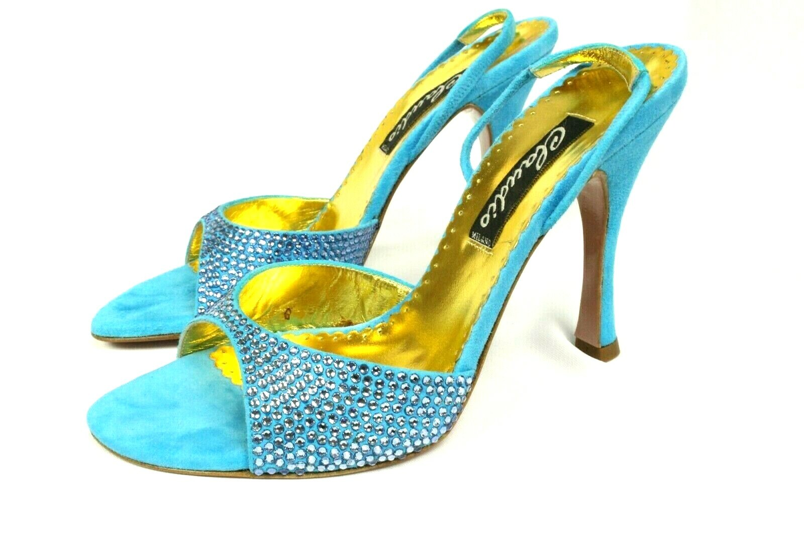 Claudio Milano Italy Women’s Blue Swarovski Crystal Suede Shoes Retail $420