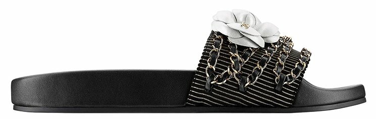 CHANEL TROPICONIC RARE ICONIC CHAIN CAMELLIA FLOWER SLIDES EU 39 40 LOVE SHOES