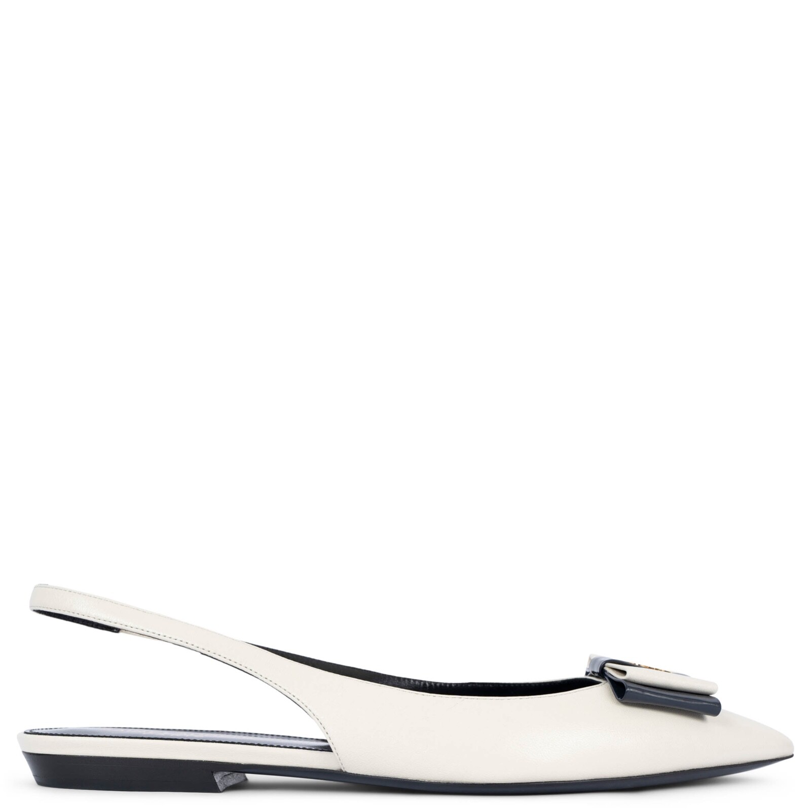 70044 auth SAINT LAURENT cream & navy leather 2021ANAIS Slingback Flats Shoes 38