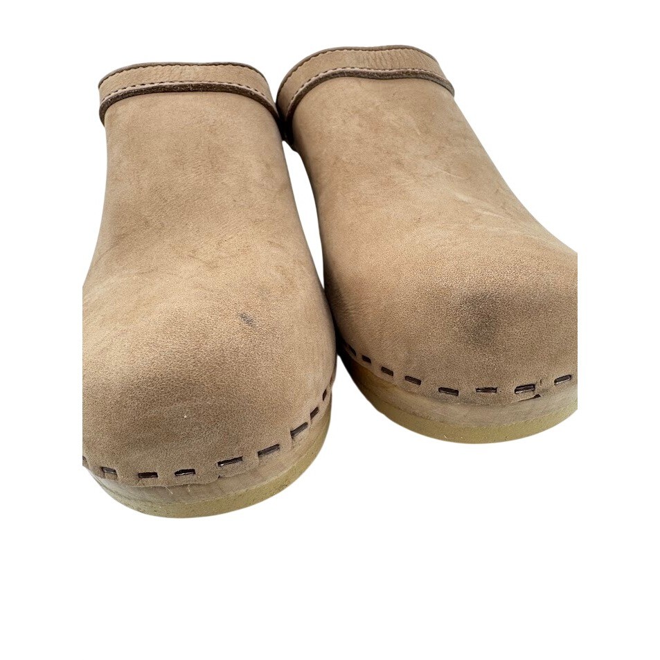 No.6 Old School Clogs Tan Suede Wood Heel Mules Sand Size 36