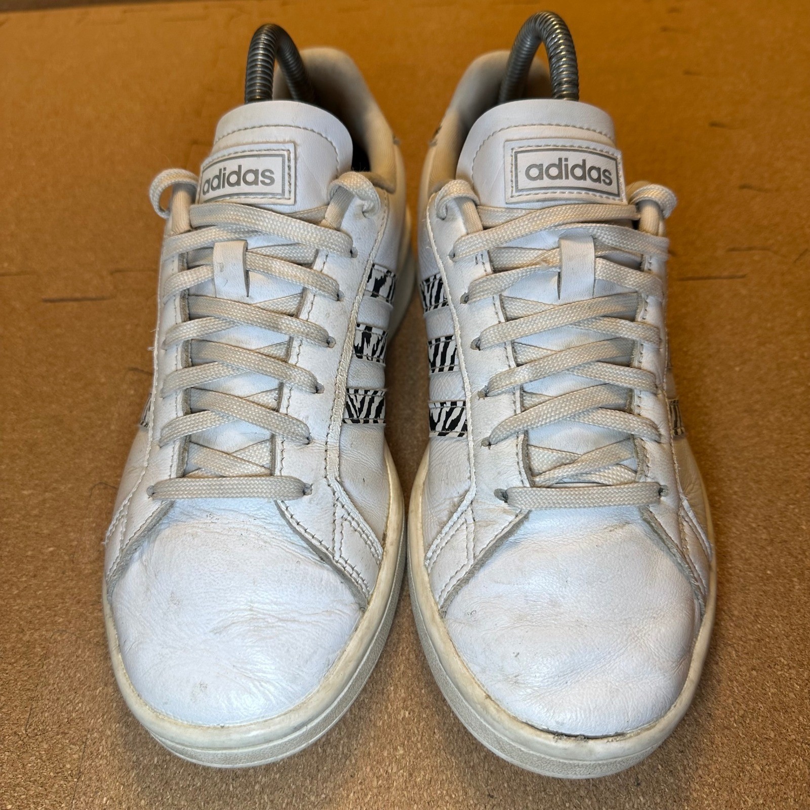 Adidas Grand Court Zebra Print White Leather Sneakers GZ0150 Womens 7.5