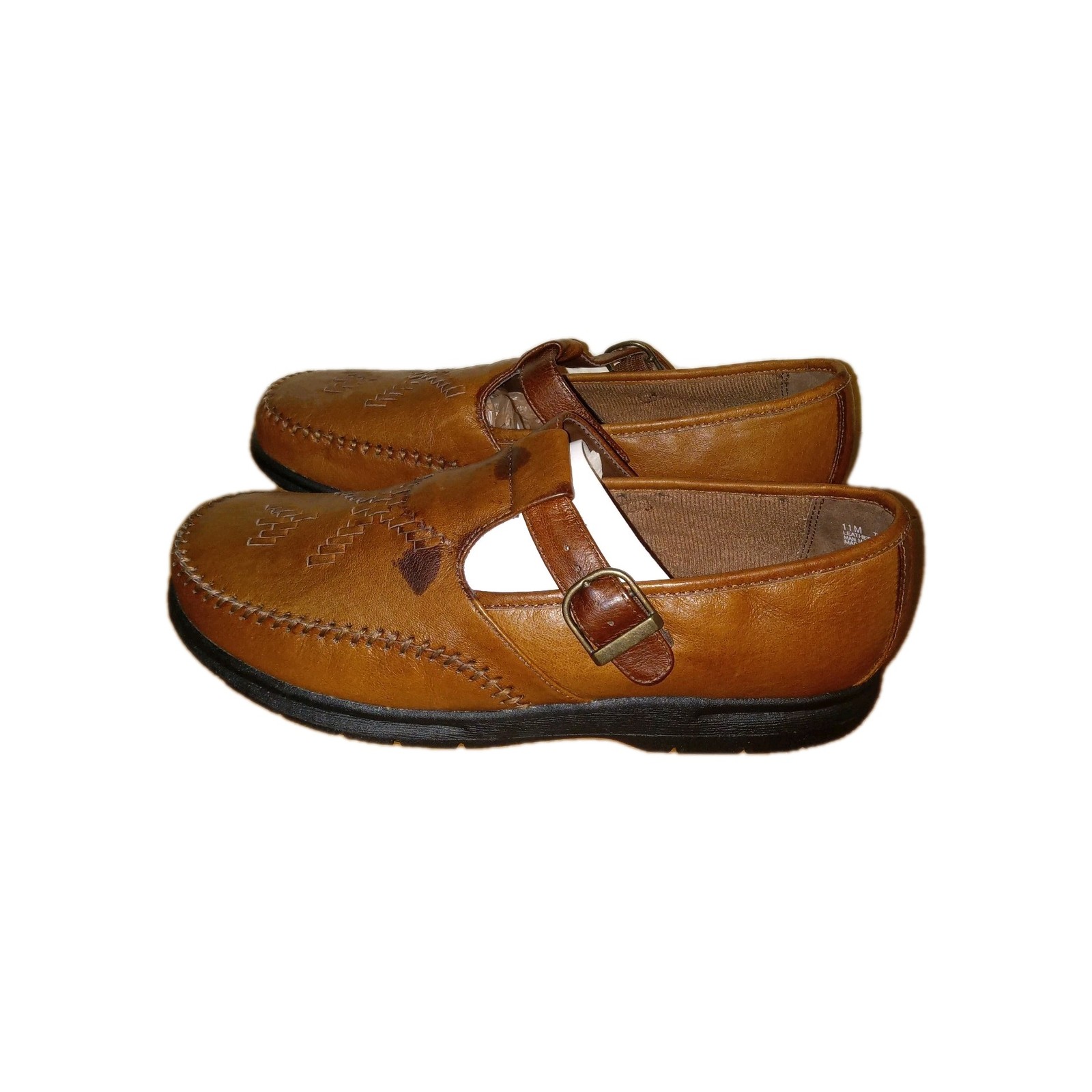 Vtg Sonoma Mary Jane Loafers Womens 11 Brown Woven Leather Buckle Preppy Boho