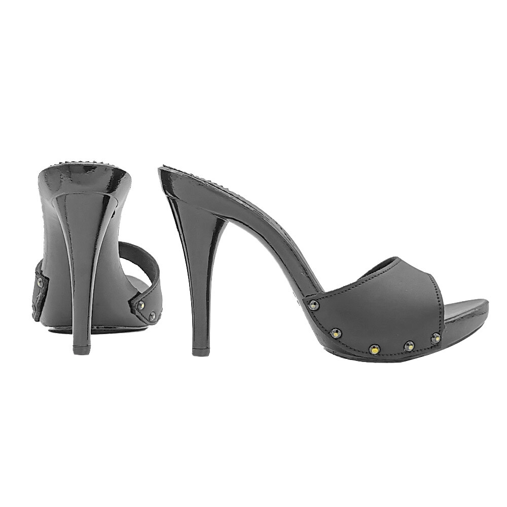 Black Clogs With Leather Strap And 12 CM Heel – Made In Italy – KM753001 BLACK