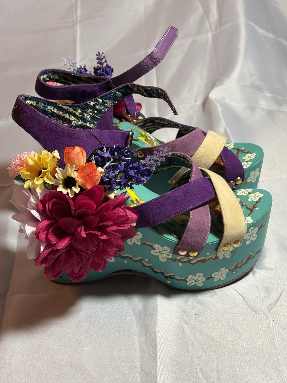 Irregular Choice Floral Platform Wedge Sandals Cherry Blossoms *Approx Sz 9