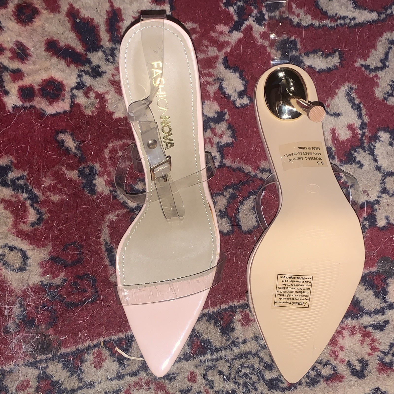 Fashion Nova Nude/Clear Strappy Stiletto Heels Pointed Toe Buckle 8.5