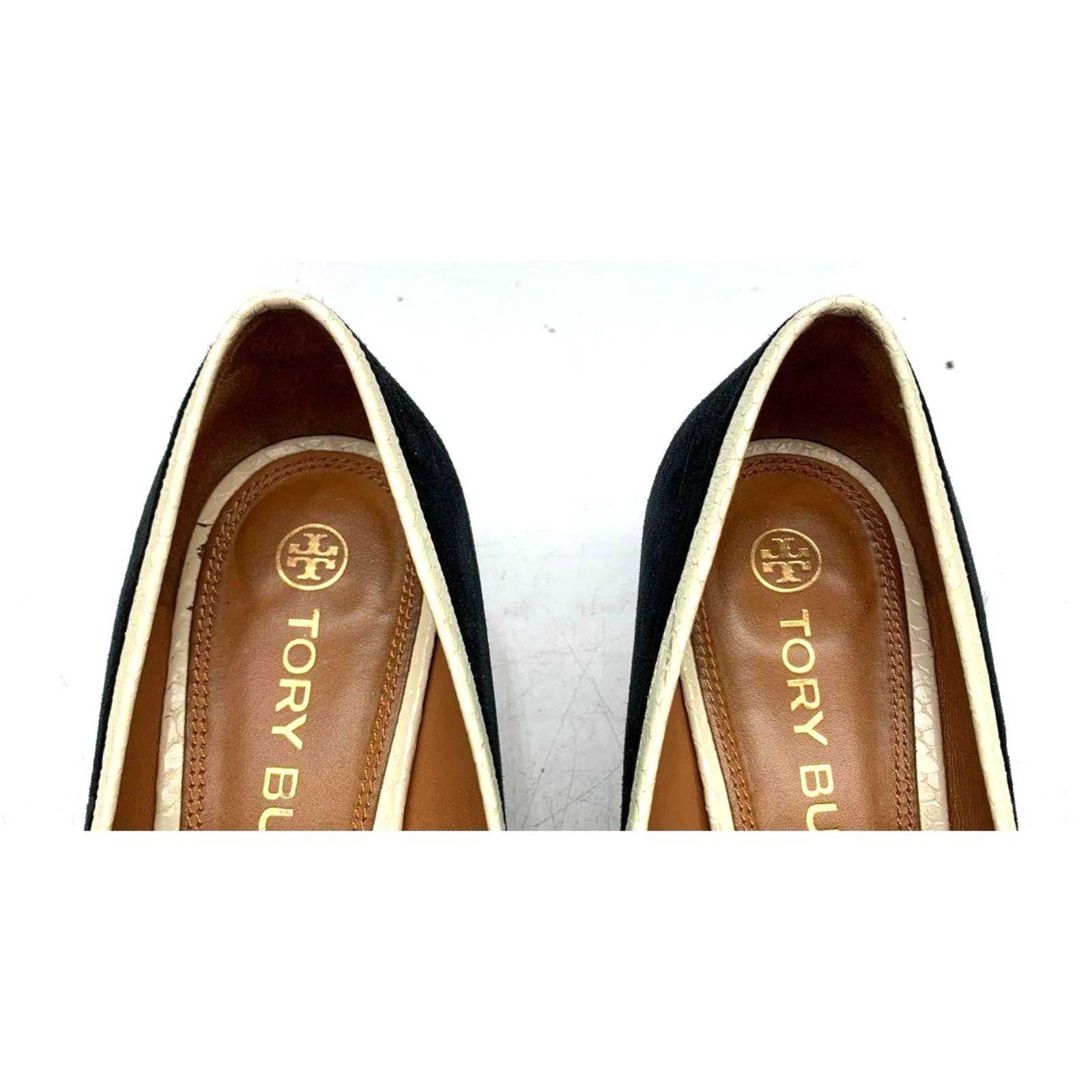 Tory Burch Jessa Loafer Pumps Suede Patent Leather Gold Chain Pink Black 10M