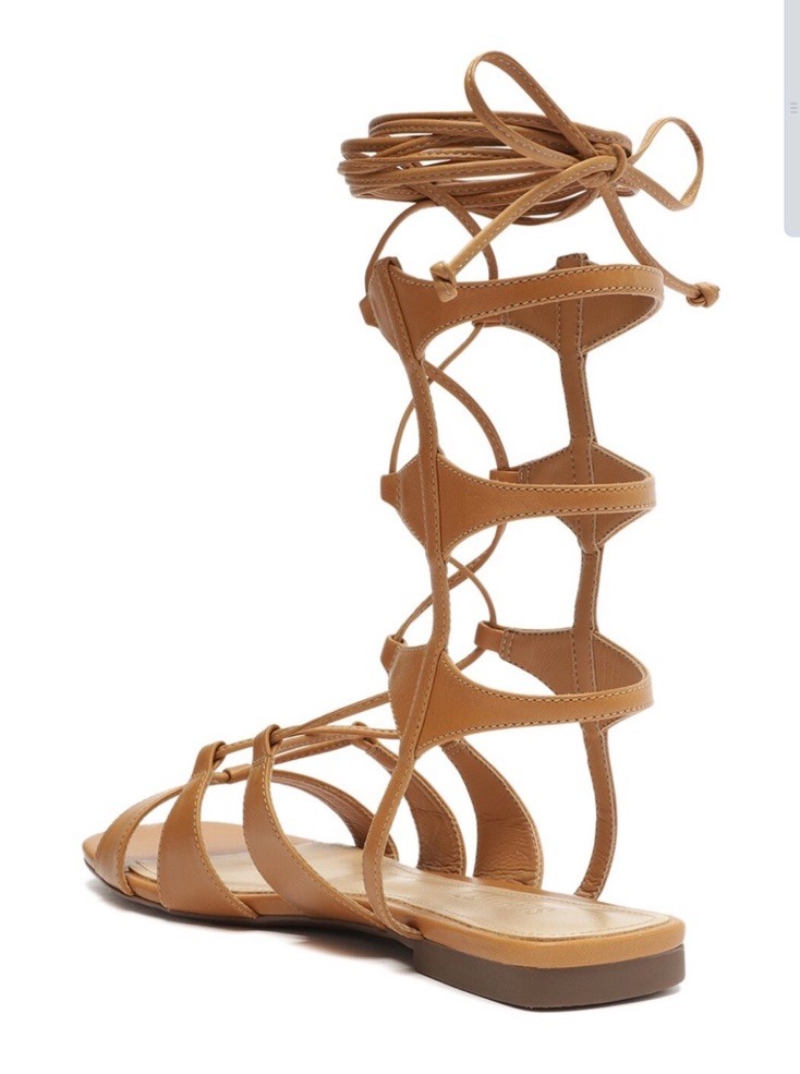 Sz US 9.5 ❤️ Schultz Gladiator Beige Flat Sandal Genuine Leather Upper