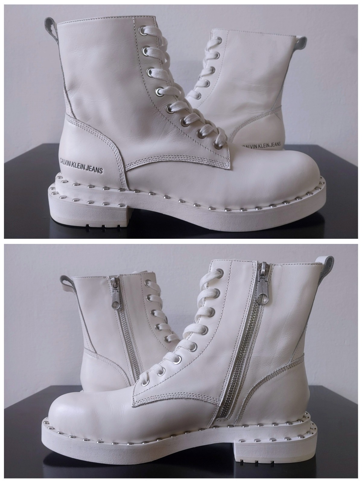 Calvin Klein Jeans Combat Boots Studded White Leather EU 40 Nannie B4R0468