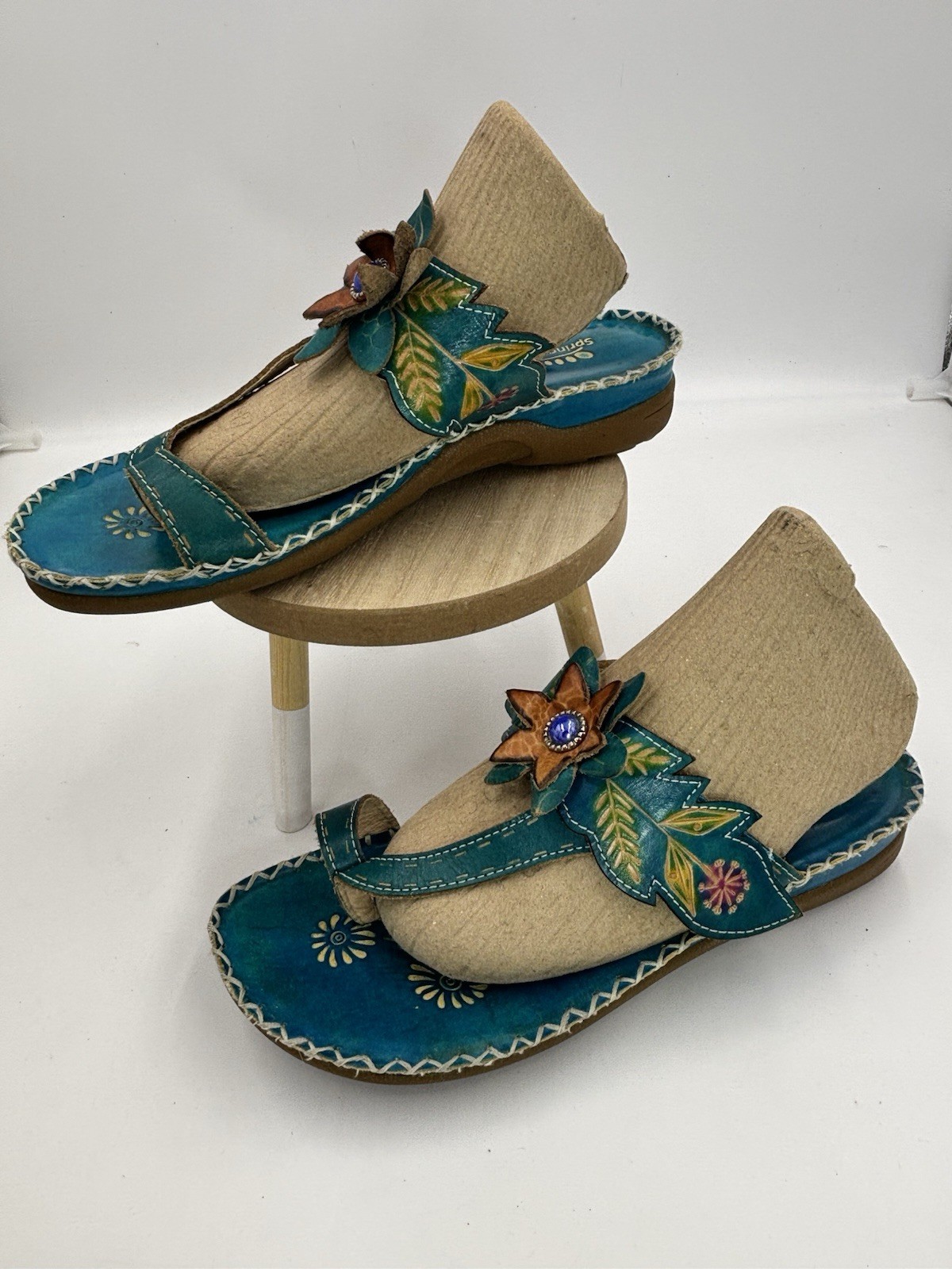 L’Artiste by Spring Step Slide Sandals Size 41 US 9.5/10 Turquoise Leather Thong