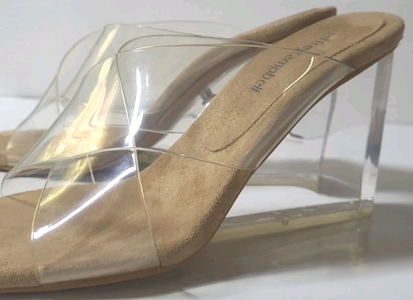 Jeffrey Campbell Clear Lucite Wedge Heels Sculptural Slides Sandals 7.5 Designer