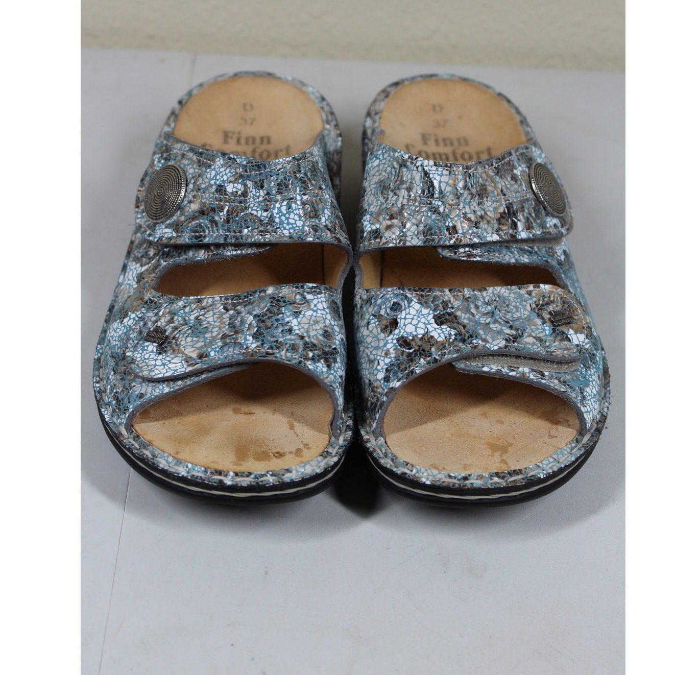 Finn Comfort Leather Sandal Sansibar Aqua Hook & Loop Women EU 37 US 6.5-7