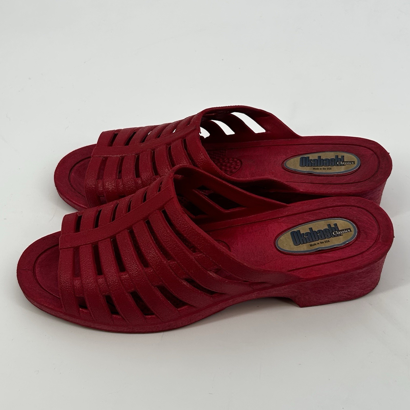 Vintage Okabashi Red Wedge Slide Sandals Women’s Size M/L