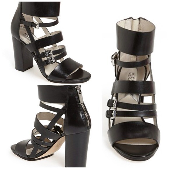 Michael KORS WINSTON BLACK GLADIATOR SILVER LOGO BUCKLE ZIPPER I LOVE SHOES