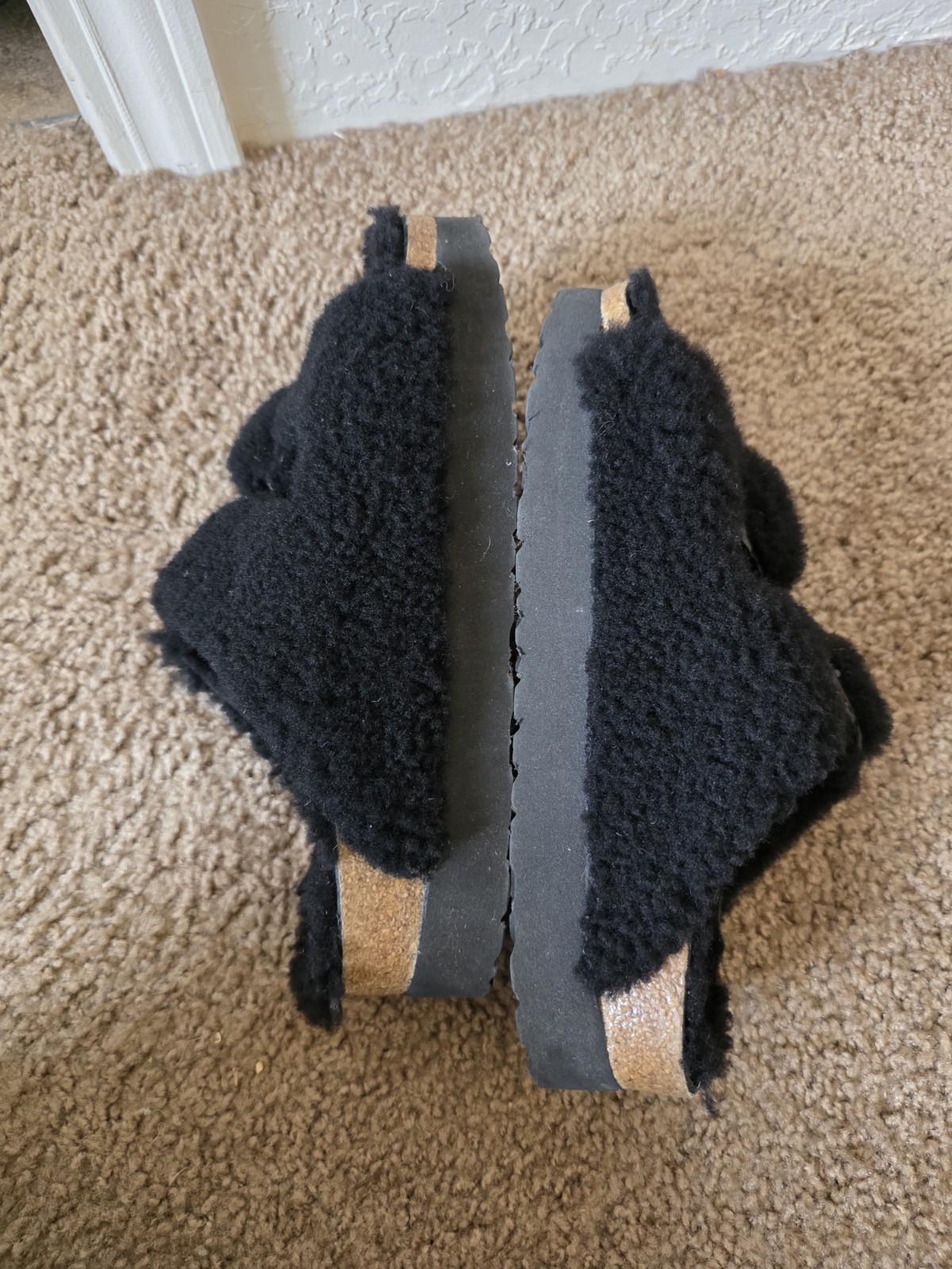 Birkenstock Papillio Arizona Teddy Shearling Fur Platform Sandals Black