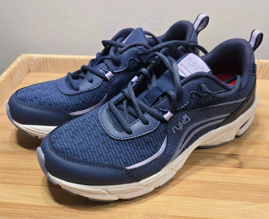 Ryka Womans 7.5 Imagine Mesh Walking Sneakers Navy Blue W/ Lavender Accents