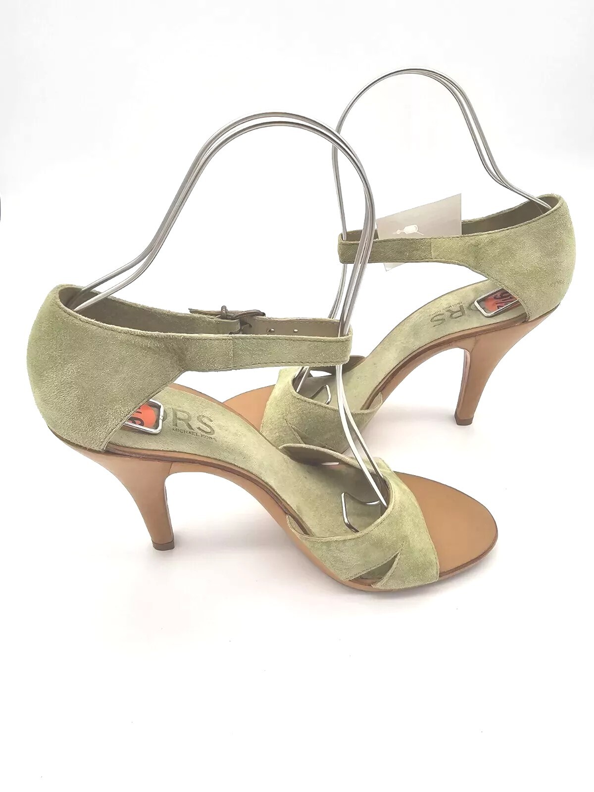 MICHAEL KORS Women’s ALL LEATHER Pear Green Suede Sandal Heels 9.5 Fits 9 NWT 🍐