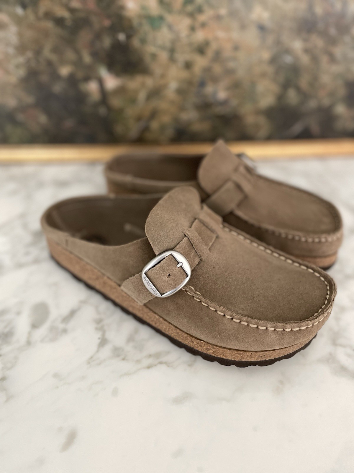 Birkenstock Buckley Taupe Suede Leather Clogs Mule Size 37 Moccasins