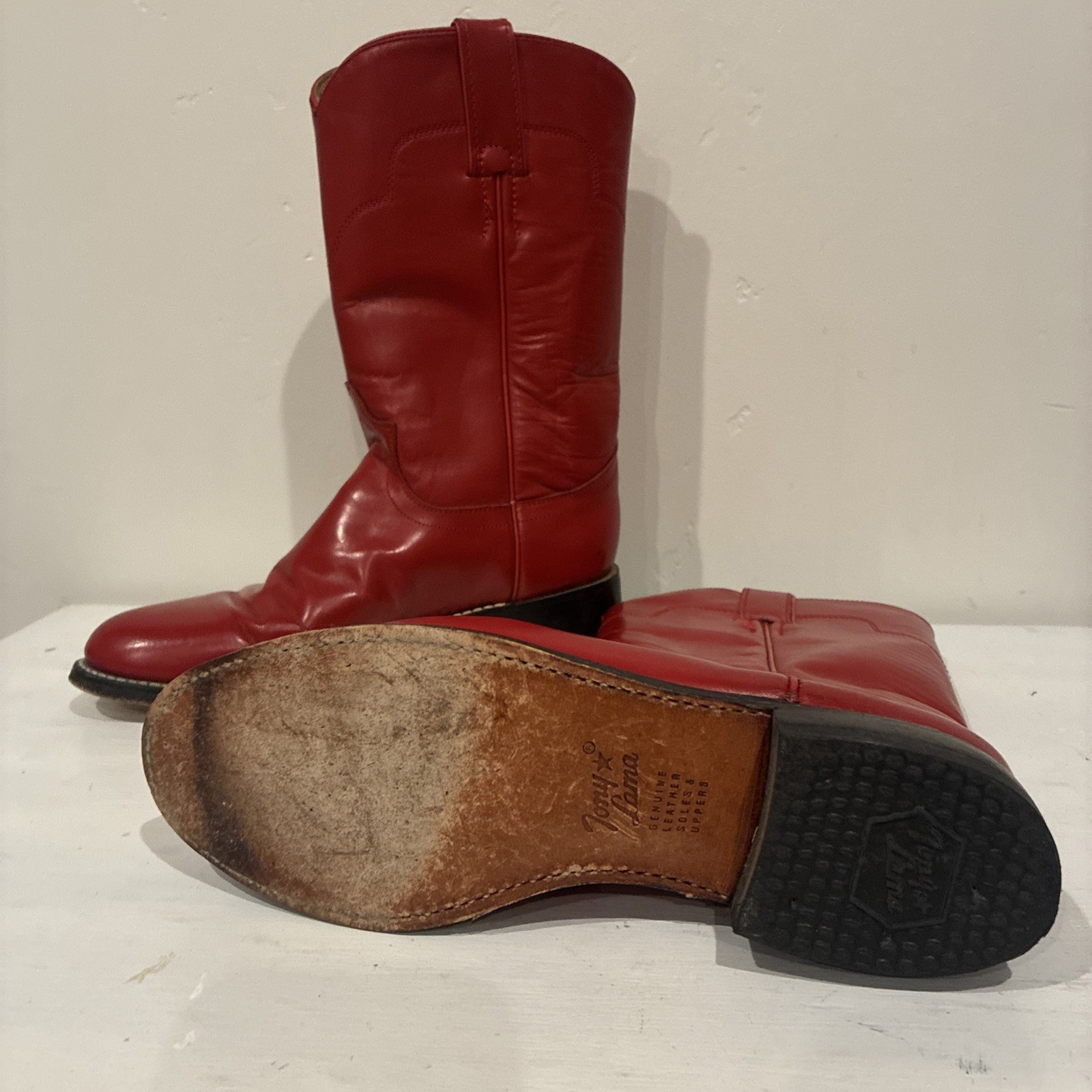 Vintage Tony Lama Women’s Red Leather Roper Cowgirl Boots Size US 5 1/2