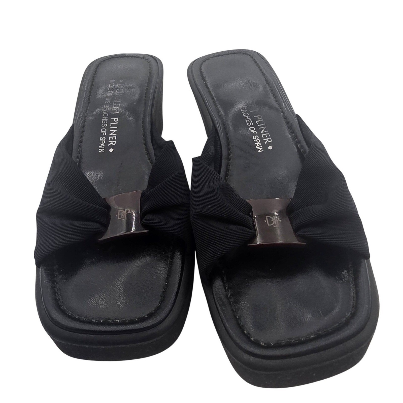 Donald J Pliner Y2K Black Grosgrain Bow Platform Wedge Slide Sandal Womens 8.5