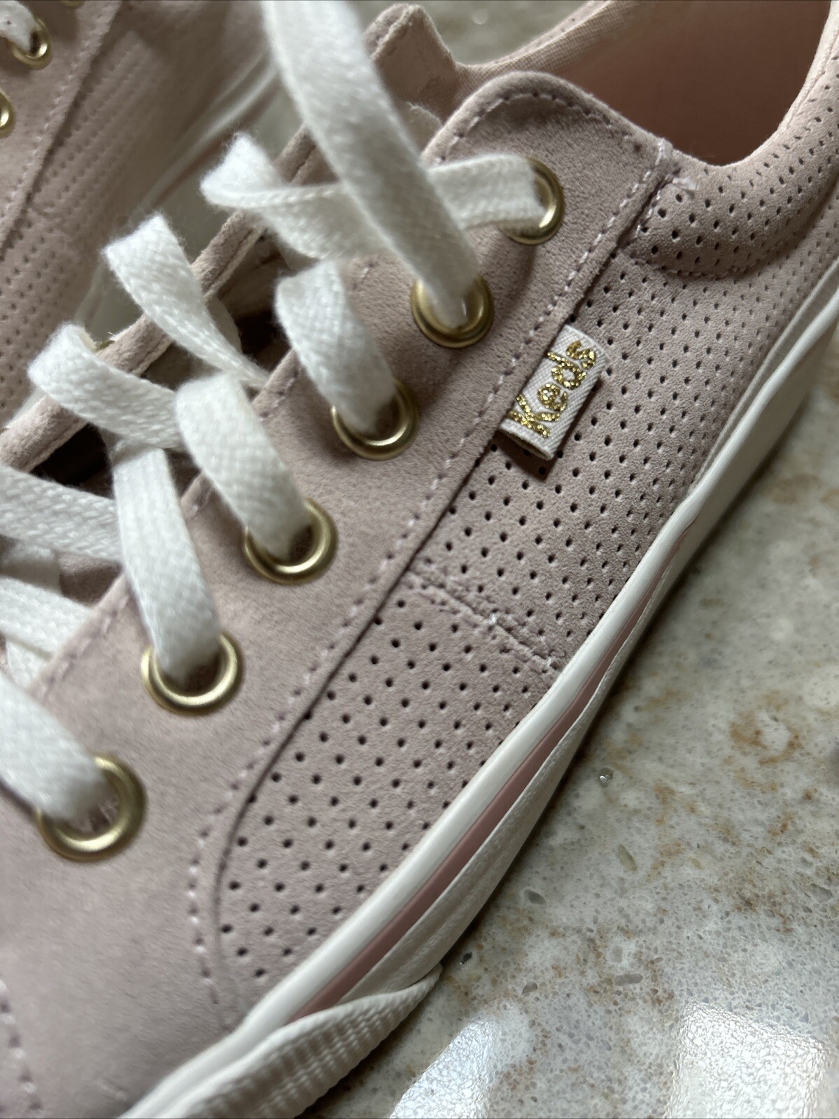 Keds Jump Kick Duo Light Pink Gold Vegan Soft Buck Leather Sneakers sz 8 Womens