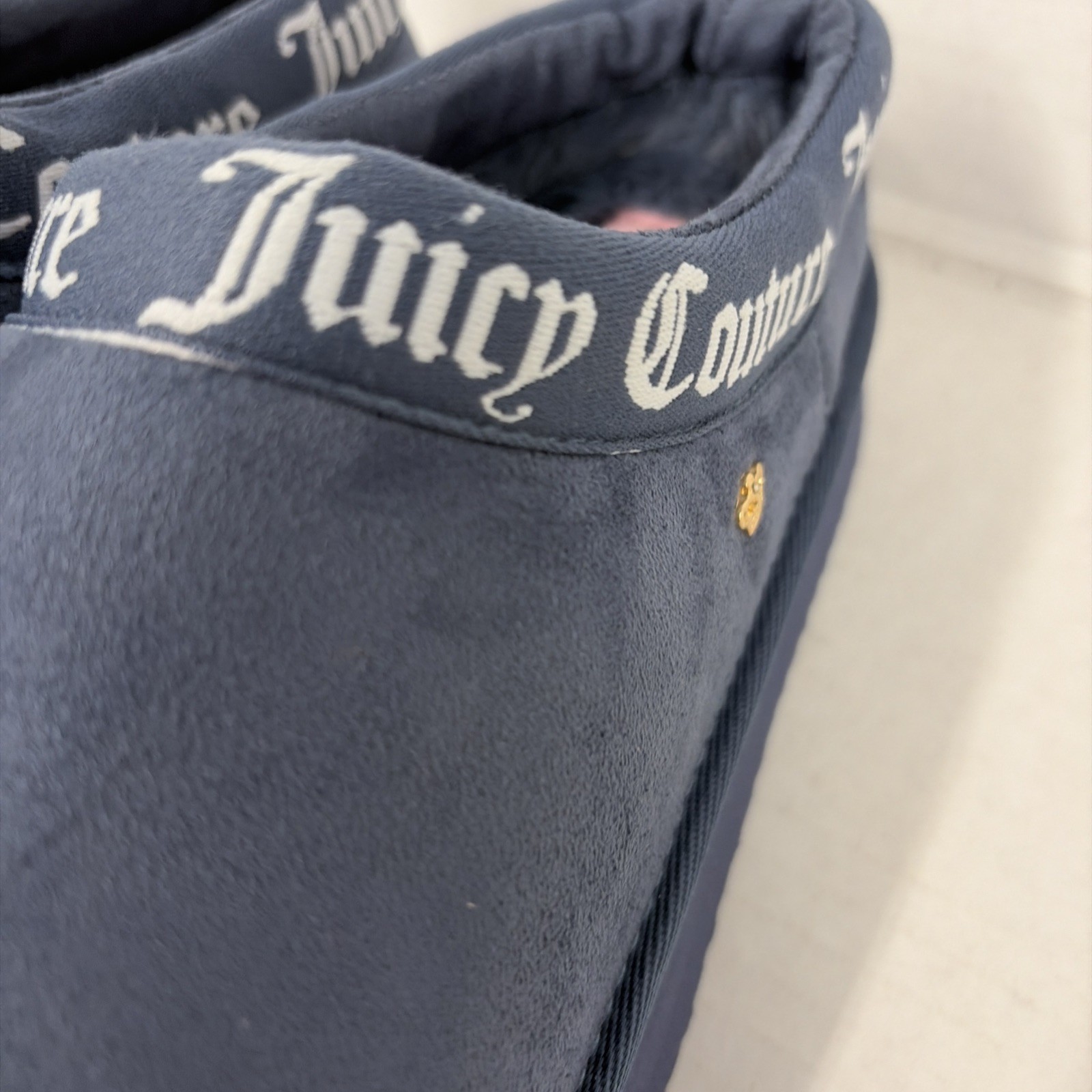 Juicy Couture JC-Oney Slippers Womens 9 EU 39/40 Blue Faux Fur New No Box