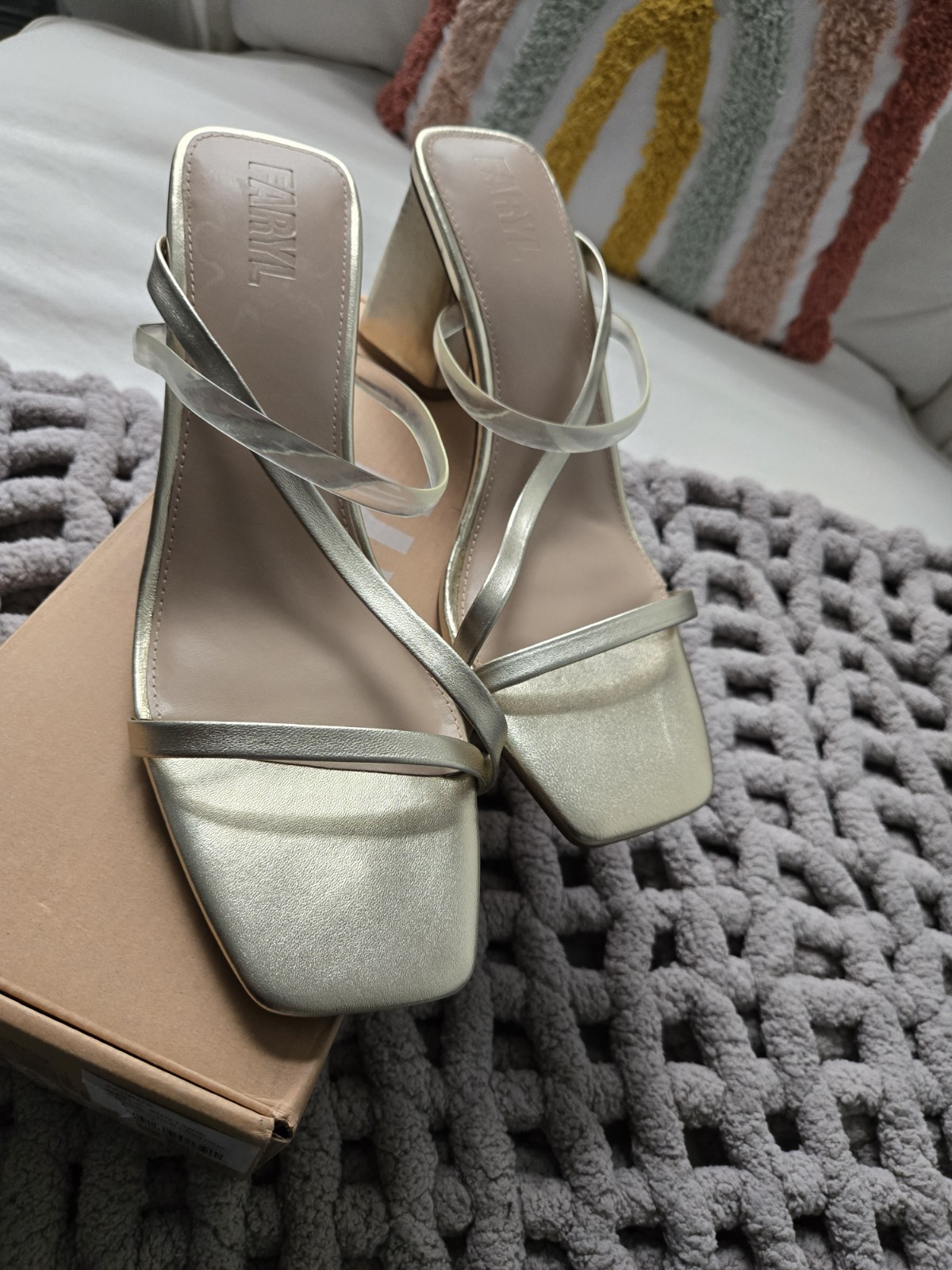 Faryl by Farylrobin Brittanie Womens Shoes Sz 13 M Gold Block Heel Square Toe