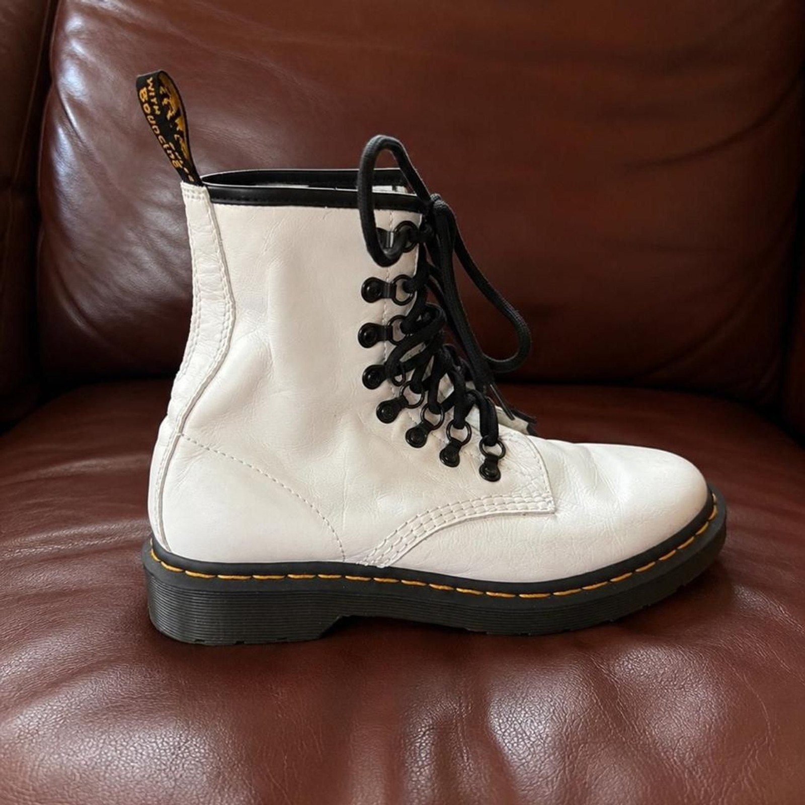Dr. Martens White Leather 8 Eye Lace Up Combat Boots Women’s