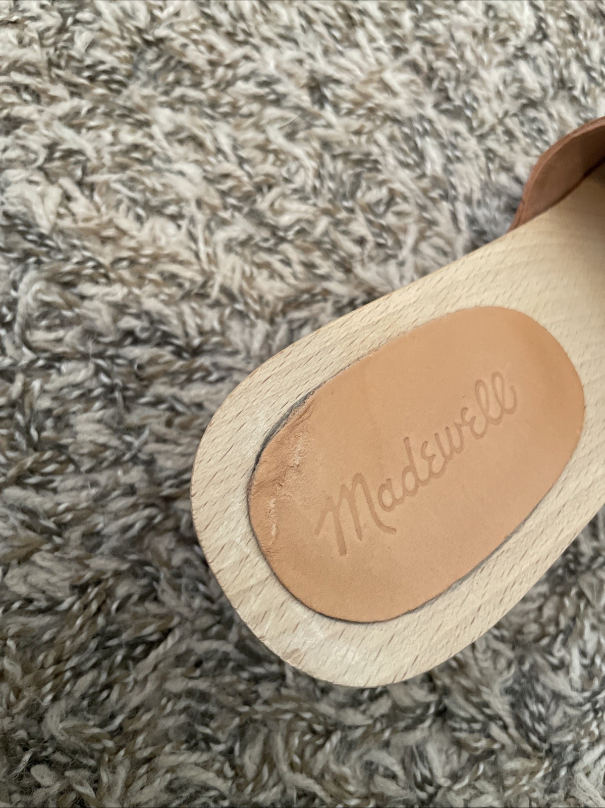 Madewell Leather Clog Slide Sandals Tan Block Heel Wooden Platform Sz 10