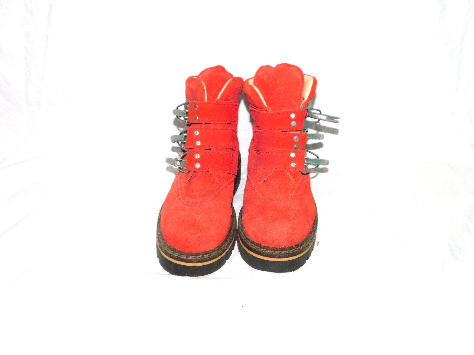 Vintage GEIER WALLY 38 7.5 8 Austria Red Suede Hiking Boots Metal Buckles Woman