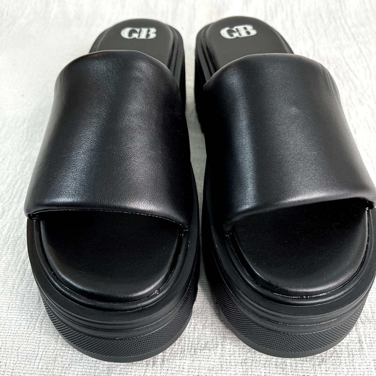 Leather Black Padded Lug Sole Platform Slide Sz 10 Womens Chunky Punk Grunge NEW