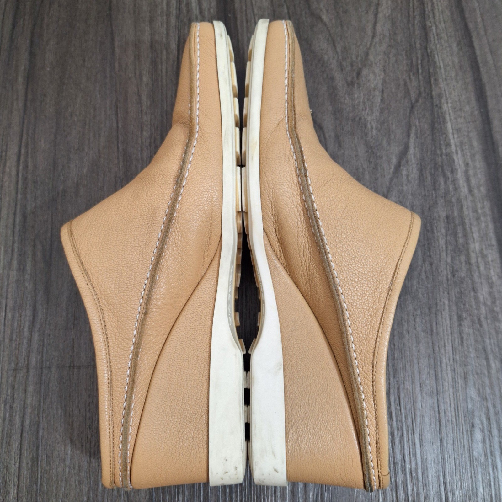 Via Spiga Tan Leather Wedge Mules Square Toe Made in Italy Women’s 8.5 M Beige