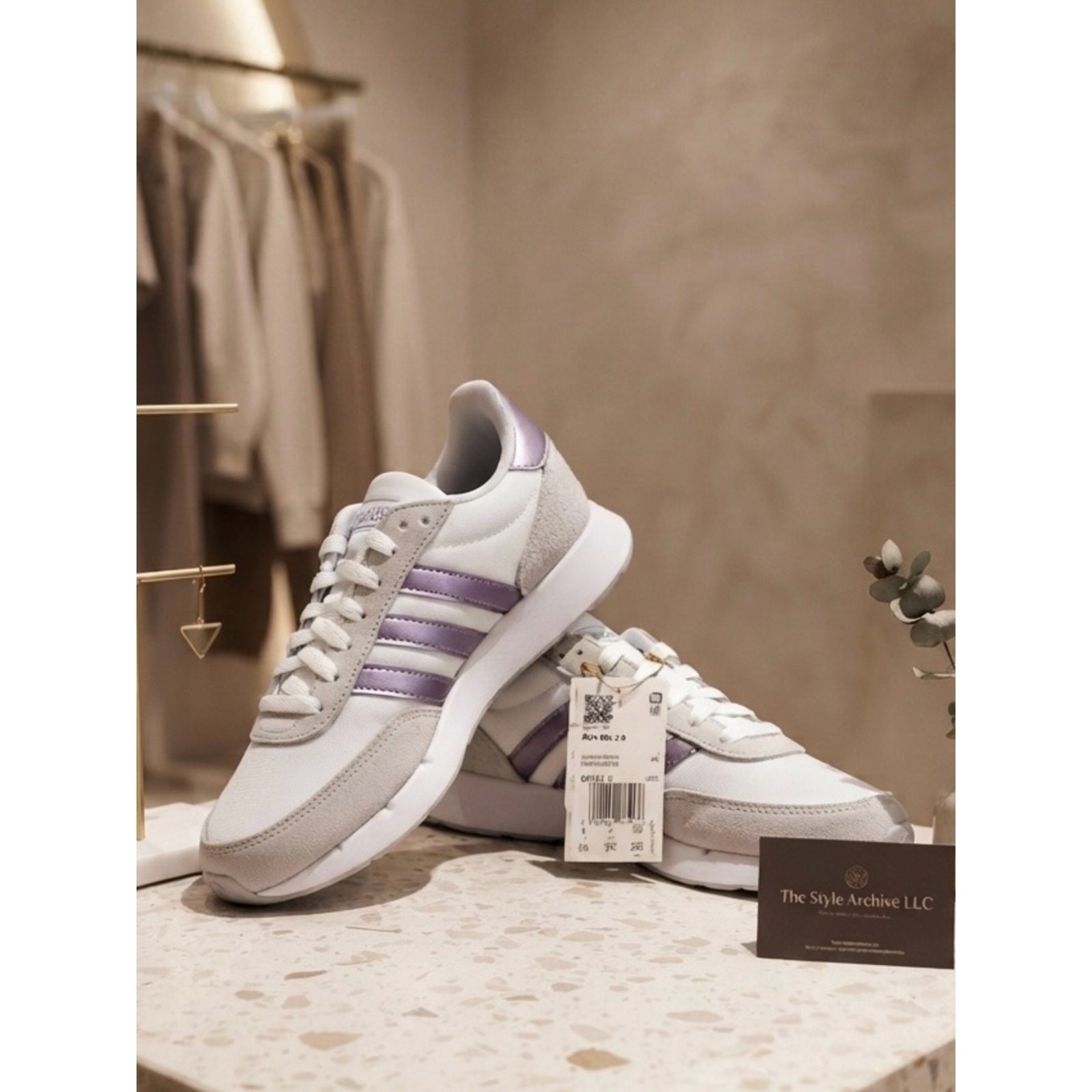 NWT Adidas Run 60s 2.0 Women’s Sneakers – White & Metallic Purple – Size 6.5