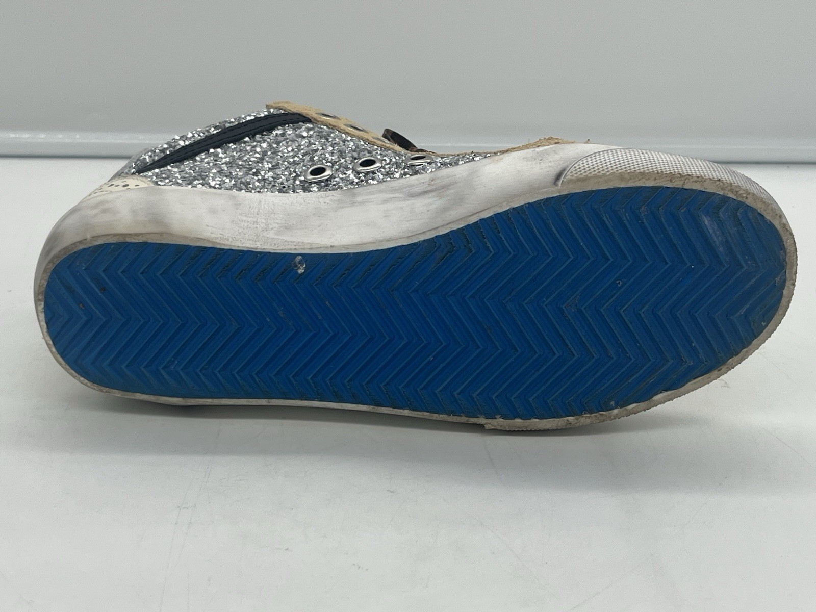 $750 Golden Goose Mid Star Glitter Covered Mid Top Sneakers Silver Size 37 / 7