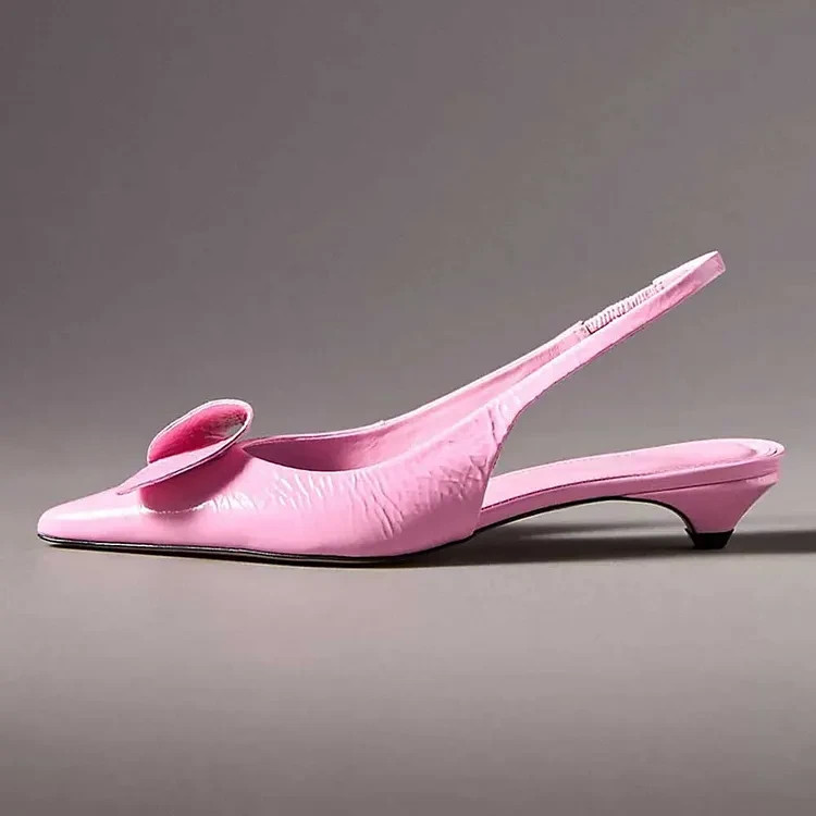 Cute Pink Closed Pointed Toe Kitten Heels with Elastic Slingback FSJ202407008A