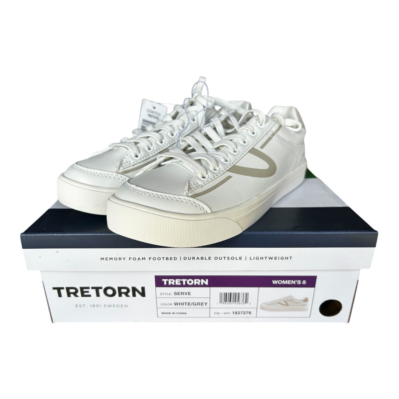 Tretorn women’s Hopper Sneaker Memory Foam Lightweight Shoes White Grey size 8
