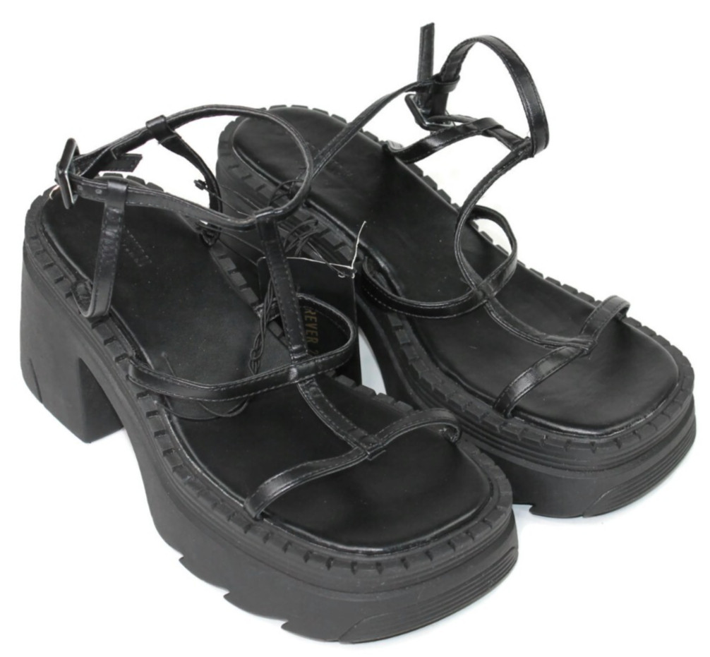 Forever 21 Black Chunky Lug-Sole Platform Sandals Shoes Sz 8 Gothic Retro Women