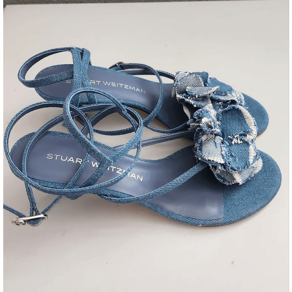 $495 Stuart Weitzman Belize 50 Stappy Sandal In Denim 7B