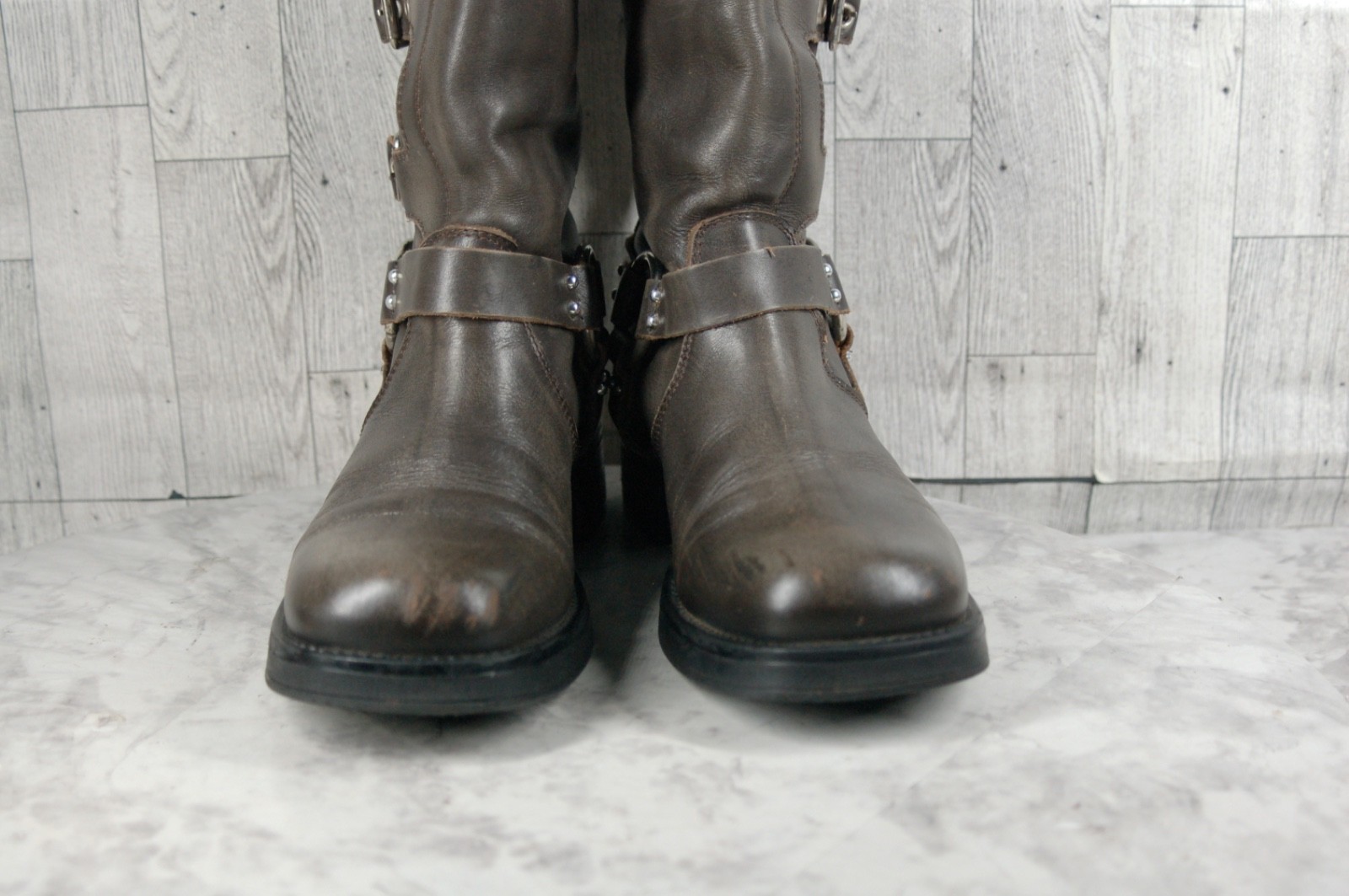 Steve Madden Brocks Biker Boots Women 8.5M Punk Harness Shoes Brown Distressed