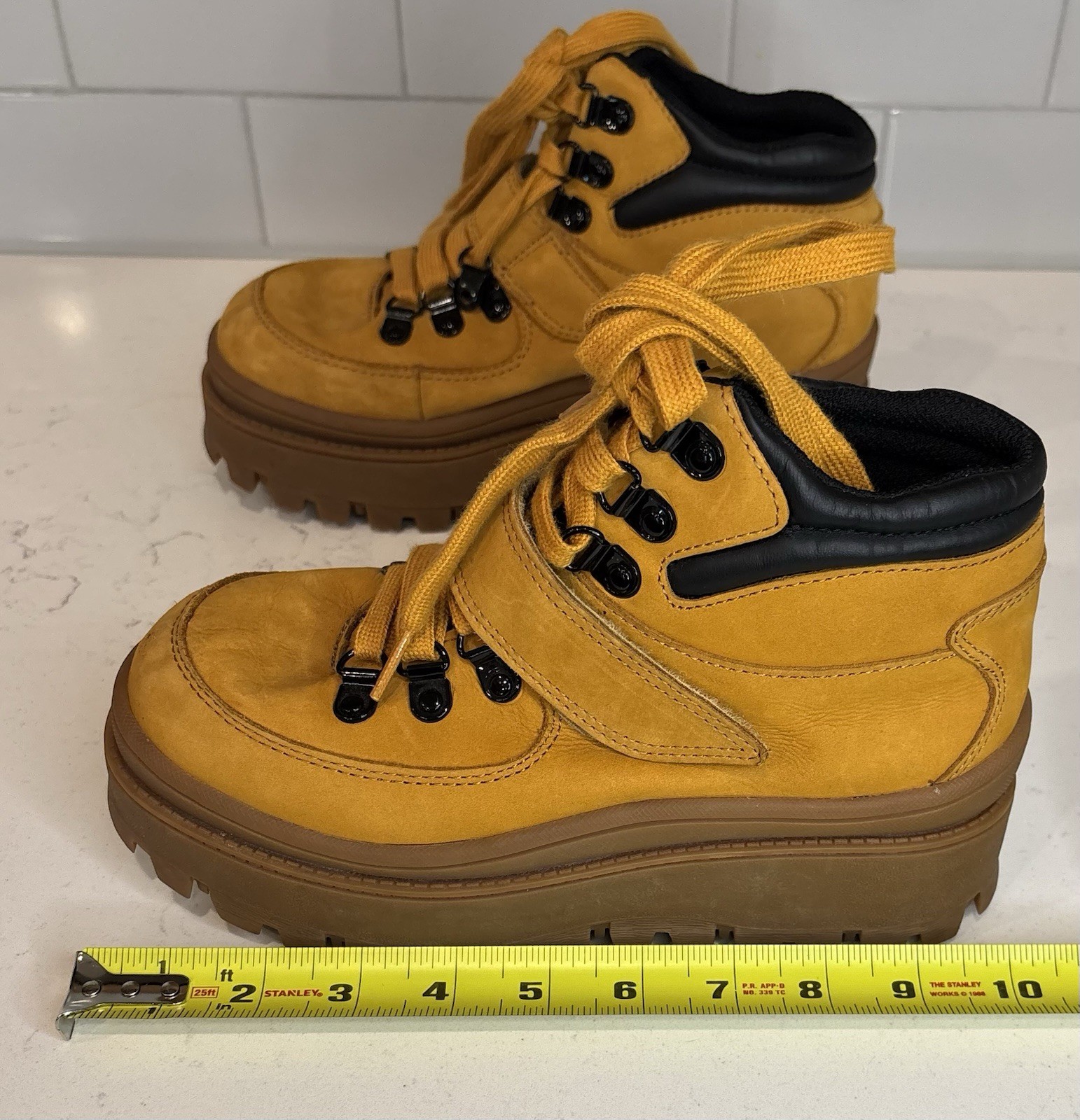 JEFFREY CAMPBELL Top Peak Platform Hiking Boots Mustard Yellow Lug Sole Chunky