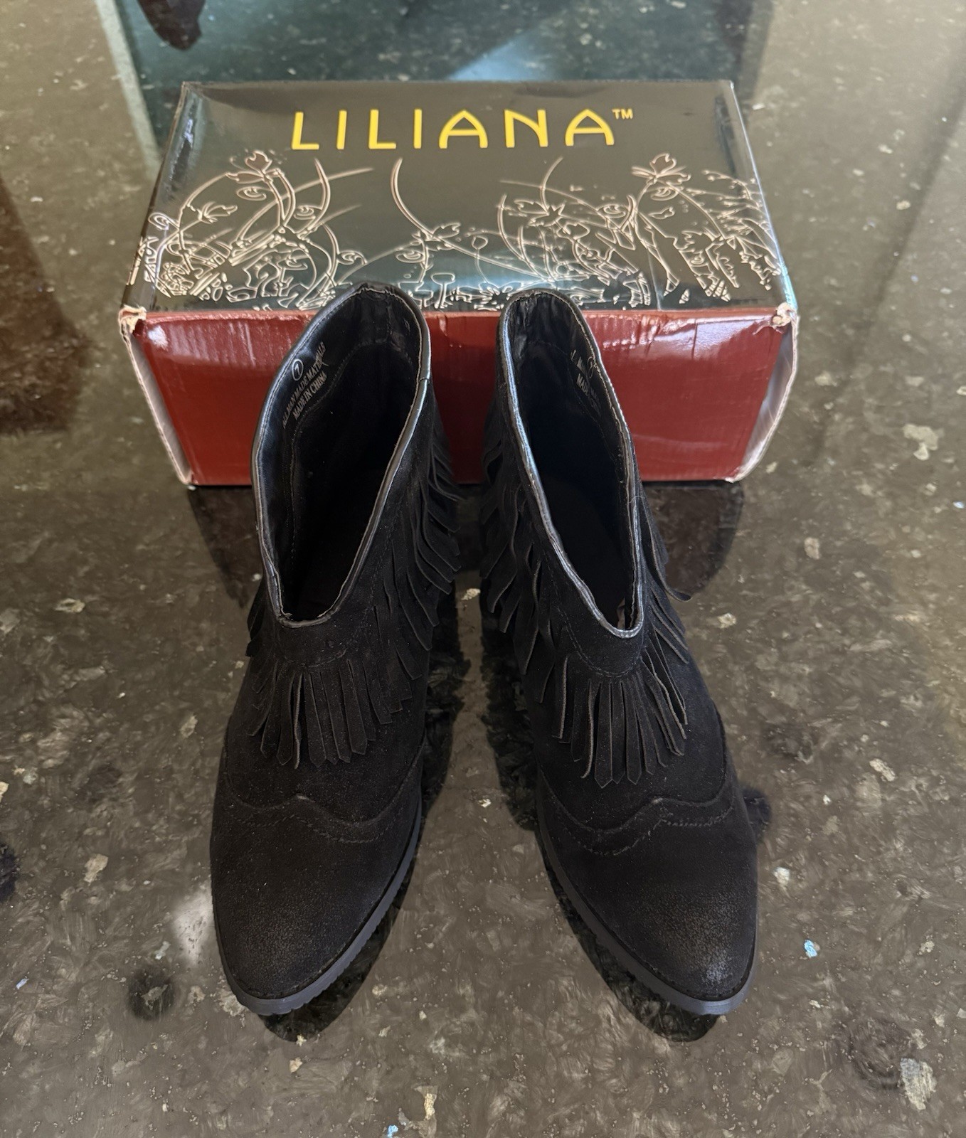 NIB Liliana Black Fringe Ankle Boots Booties Size 7 Vegan Suede Theory-1