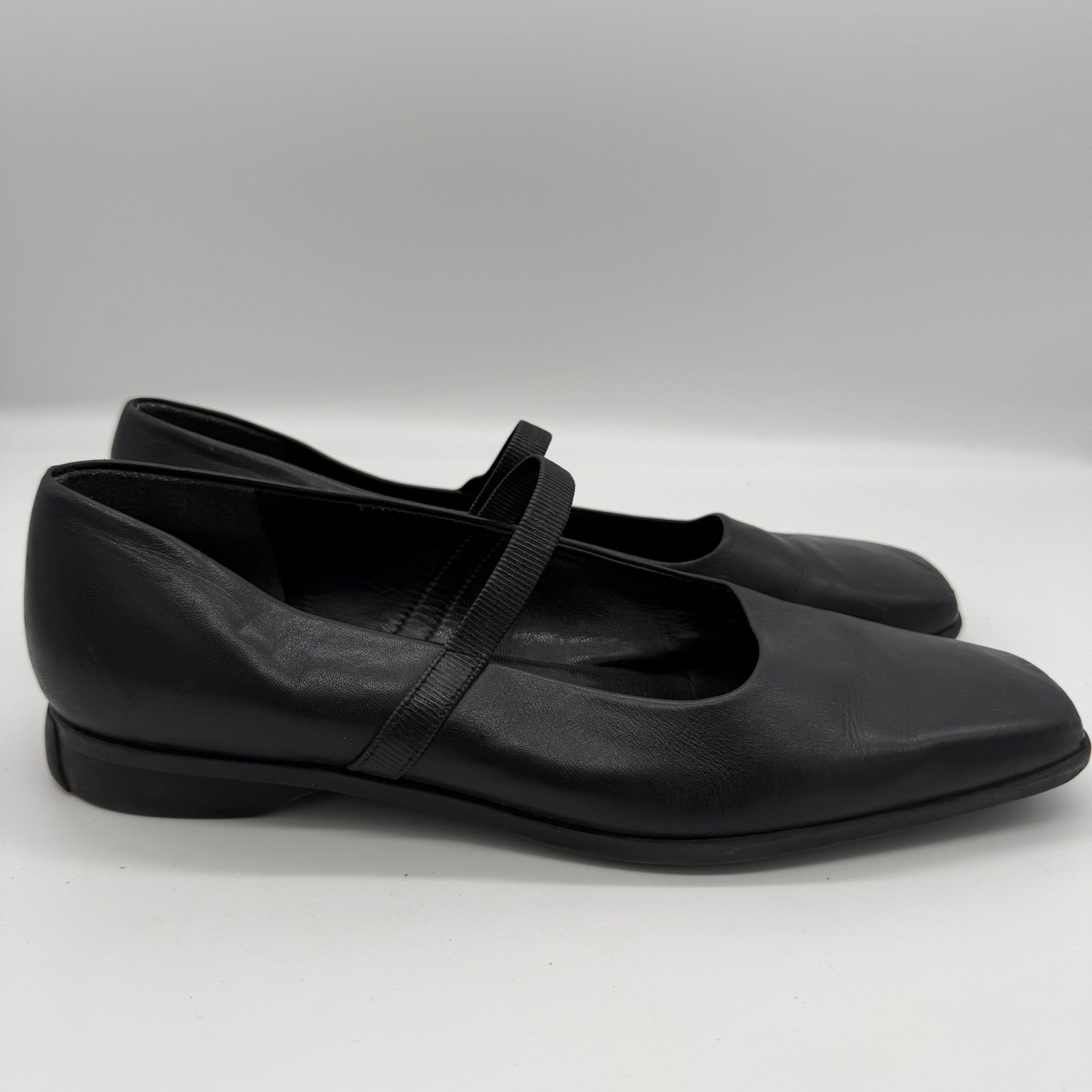 Enzo Angiolini EA Flexo Black Leather Mary Jane Square Toe Flats 8.5M