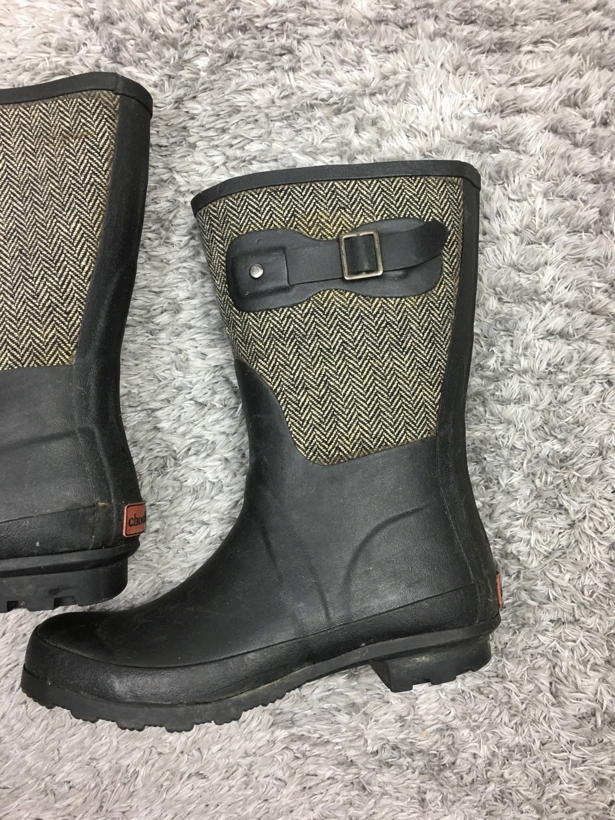 Chooka Classic Mid Calf Racer Herringbone Black Rain Boots, Size 7
