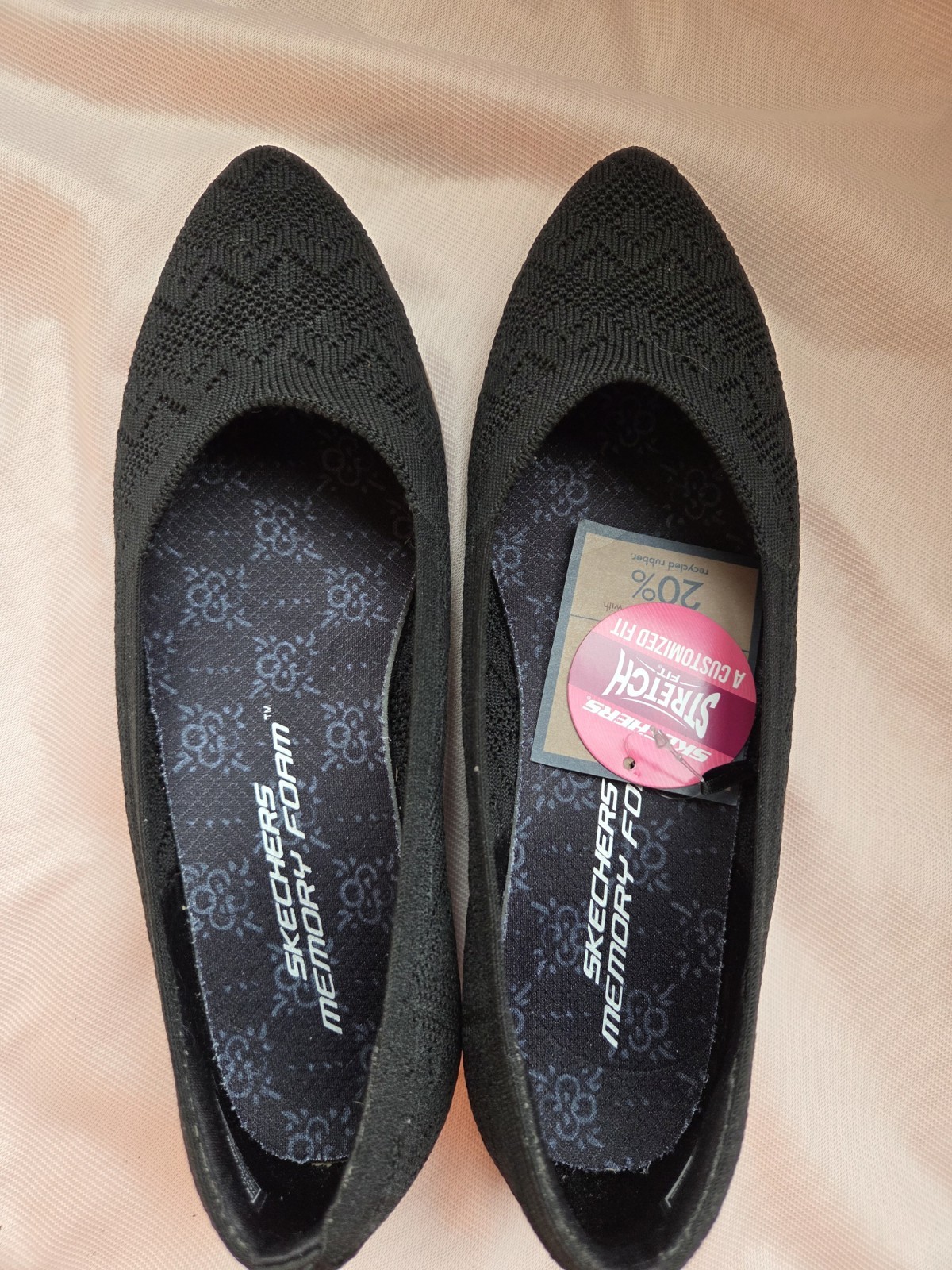 Skechers Beverly Softly Stitched Black Wedge Pointed Toe Knit Shoes 179440 NWT 9