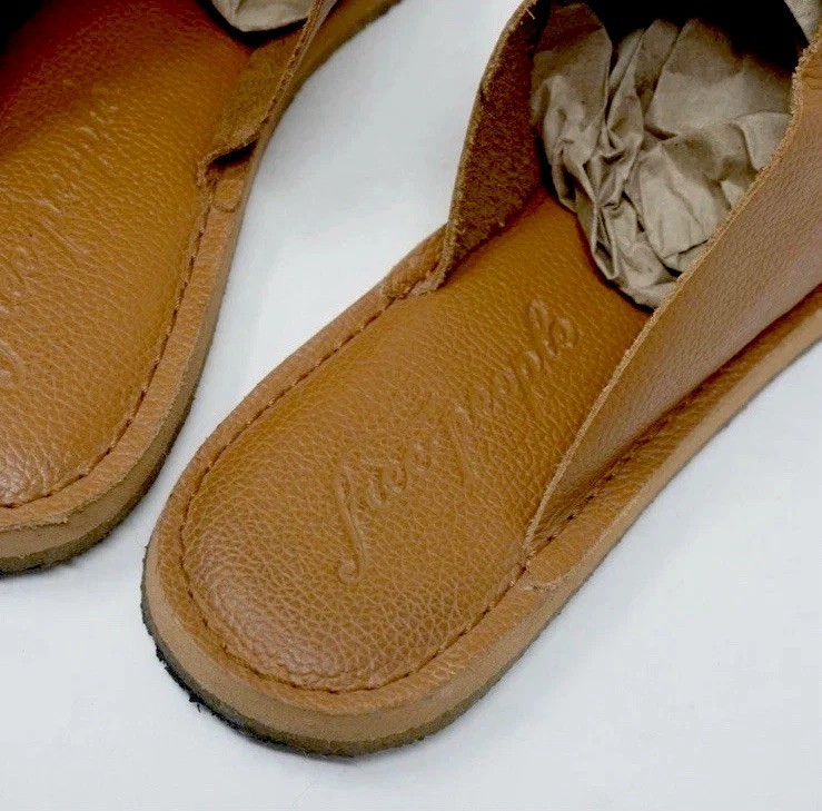 Free People Nova Woven Leather Slides Mules Slip On Loafers Cognac Sz 39 / 8.5