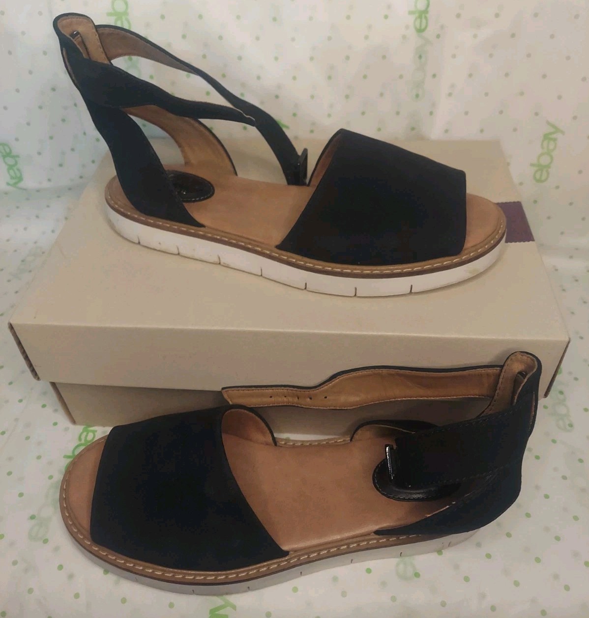 Clarks US Size 5.5M Lydie Hala Black Nubuck Sandals NWB
