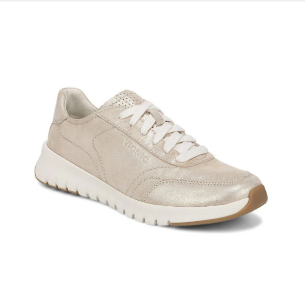 VIONIC Women’s Uptown Sneaker, Gold Shimmer Leather (MEDIUM)