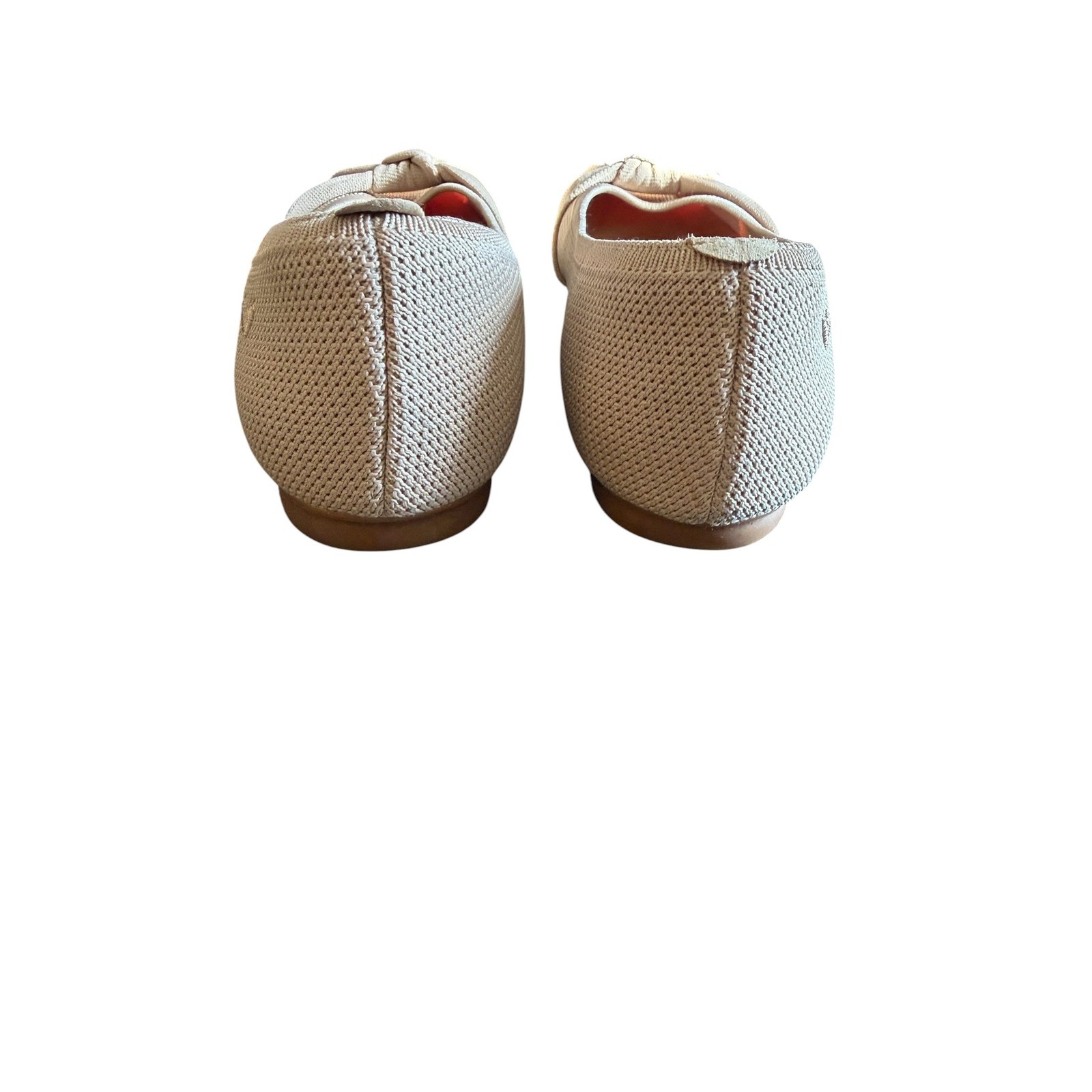 Vivaia Womens Almond Toe Knotted Flats Beige Knit Slip On Sustainable Shoes 8.5
