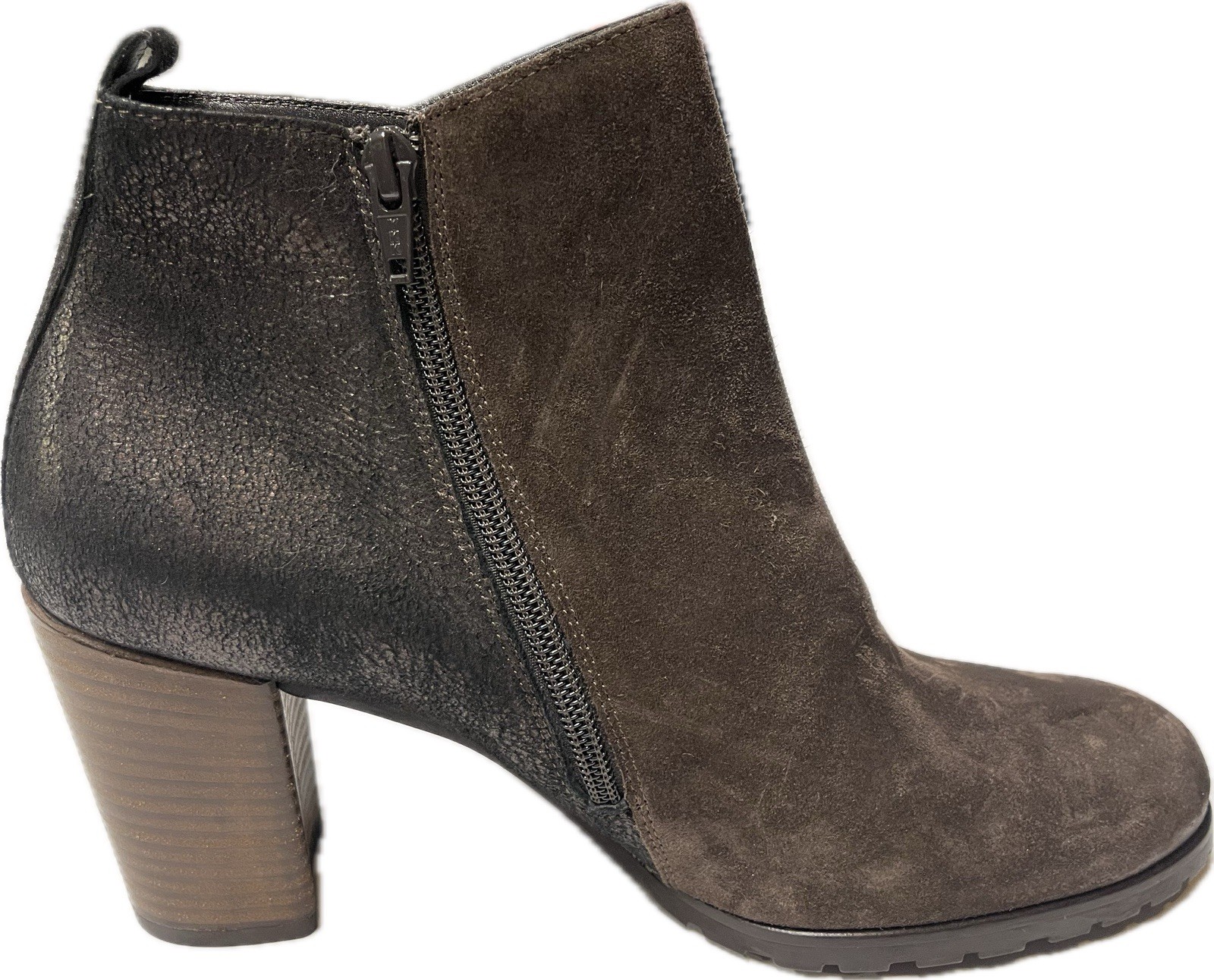 Paul Green Brown/Black Suede/Leather Ankle Bootie Zipper Women’s Round US 10